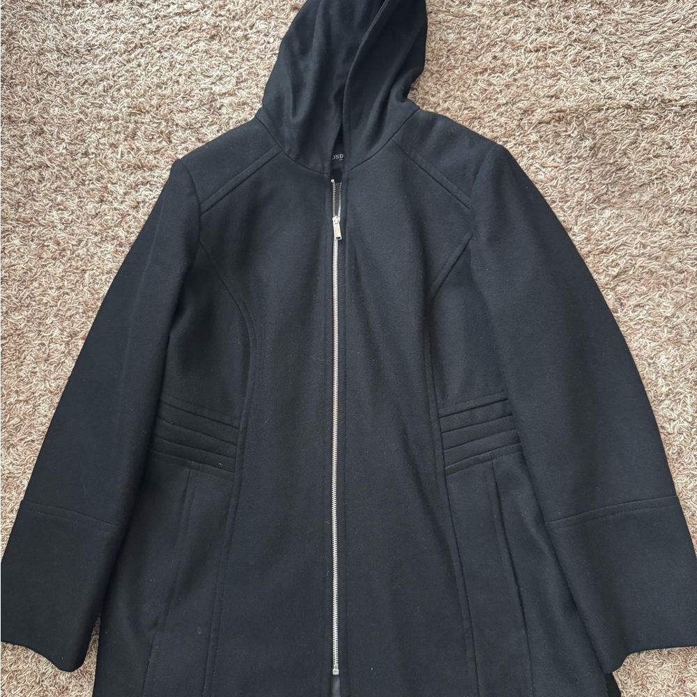London Fog Black Hooded Zip Peacoat